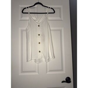 Fsl Apparel Sleeveless Criss Cross Back Button Up Tank Top White Large Nwt